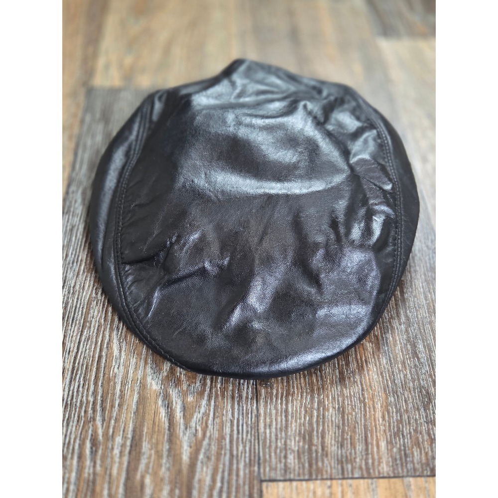 Wilsons Leather Flat Cap Mens Black Genuine Leather Ivy Driving Hat Made in USA